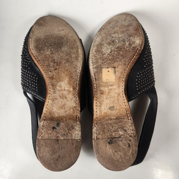 MIU MIU Women's Carousel Sandal Size 38.5 / 8 Black Studded Leather Luxury Shoe - Picture 6 of 10